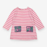 Dress pink white striped with two pockets