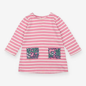 Dress pink white striped with two pockets