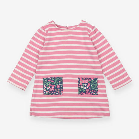 Dress pink white striped with two pockets