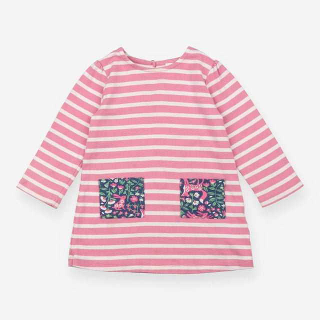 Dress pink white striped with two pockets