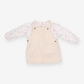 Cream cord dress with floral blouse 