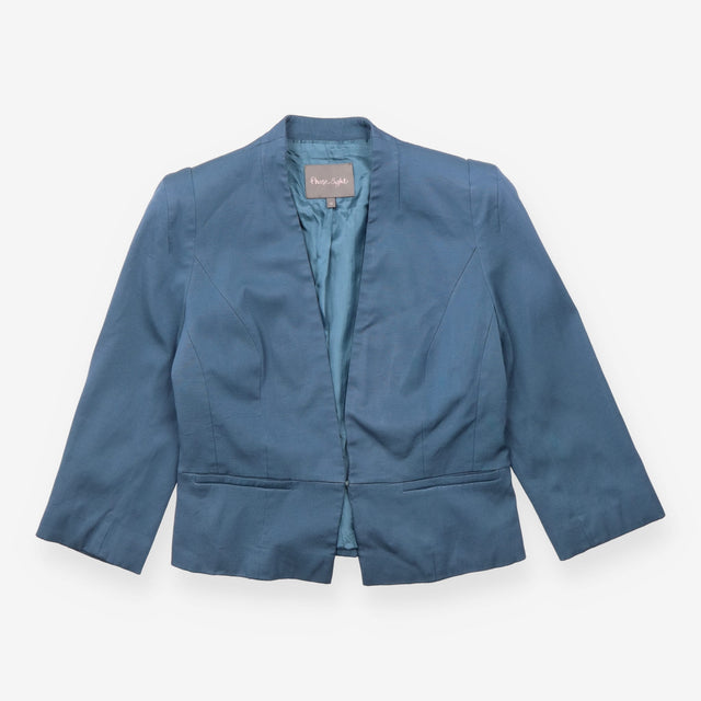 Slate Blue Collarless Tailored Blazer Jacket