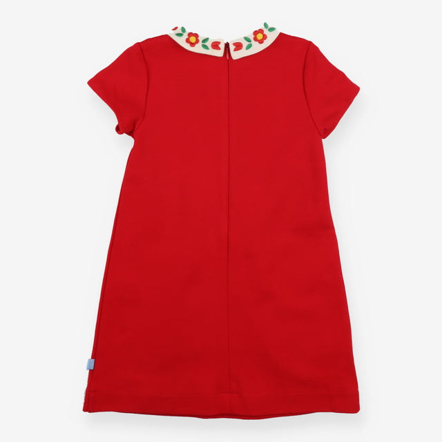 Collared Dress Red with Flowers