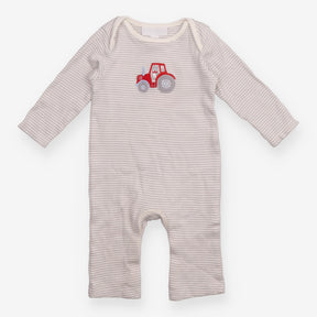 Sleepsuit grey and white stripe with red tractor a