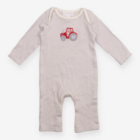 Sleepsuit grey and white stripe with red tractor a
