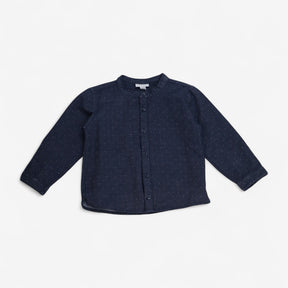 Shirt Grandad Collar Navy with White Dots