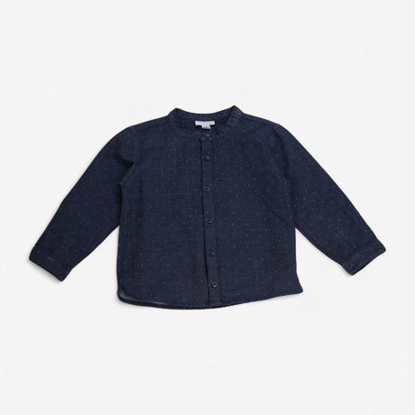 Shirt Grandad Collar Navy with White Dots
