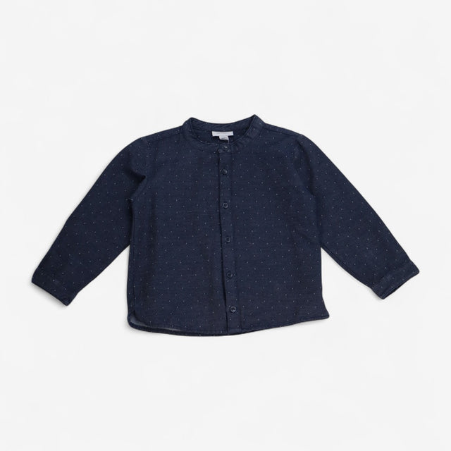Shirt Grandad Collar Navy with White Dots