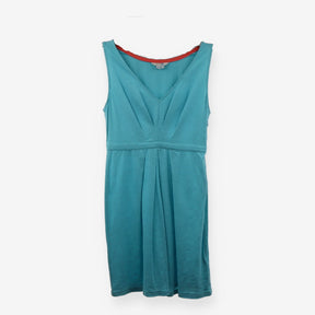 Teal Cotton V-Neck A-Line Sundress UK Pleated Midi