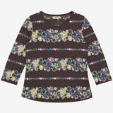 Charcoal Grey Floral Printed Cotton Modal Long Sle