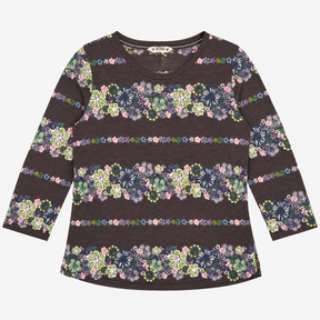 Charcoal Grey Floral Printed Cotton Modal Long Sle