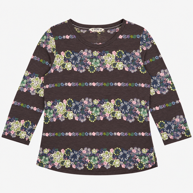 Charcoal Grey Floral Printed Cotton Modal Long Sle