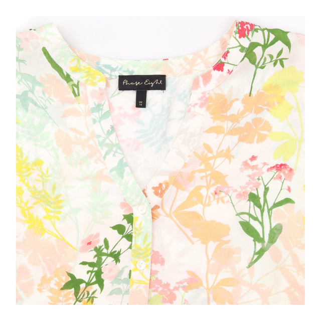 Floral Blouse Ivory Short Sleeve V-Neck