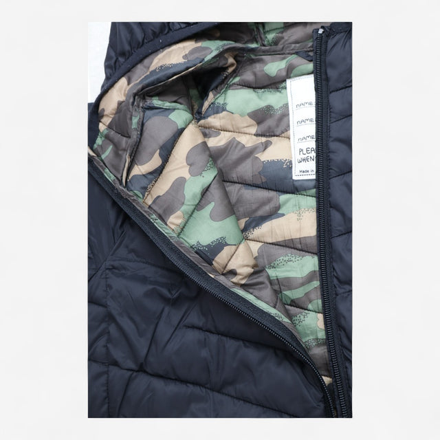 Puffer Coat Black with Camo Lining 