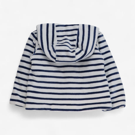 Blue and White Velour Stripe Hoodie