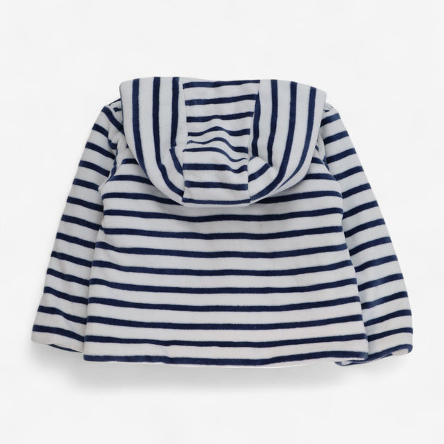 Blue and White Velour Stripe Hoodie