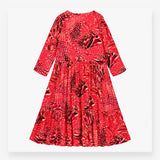Maxi Dress Pink Abstract Print Tiered Long Sleeve