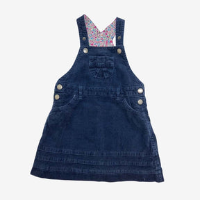 Navy cord pinafore with ditsy lining