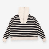 Sweater Black Cream Stripe Half Zip Oversized Coll
