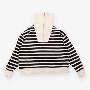 Sweater Black Cream Stripe Half Zip Oversized Coll