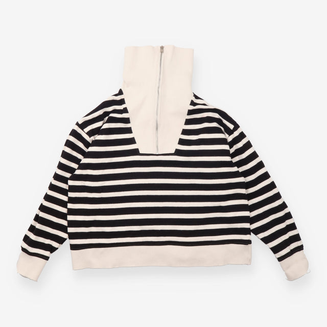 Sweater Black Cream Stripe Half Zip Oversized Coll