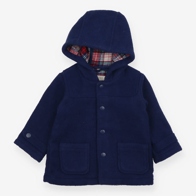 Woolen Coat Navy with Tartan Lining