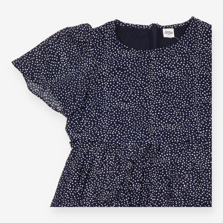 Nursing Dress Navy White Spot Floaty Sleeve Midi