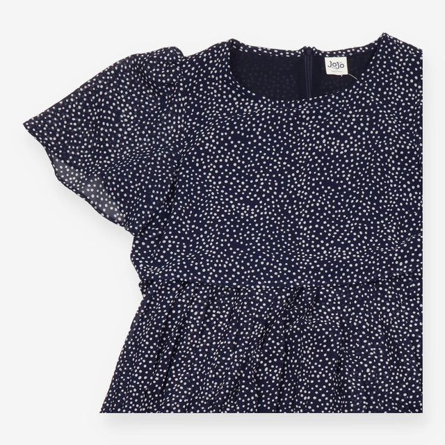 Nursing Dress Navy White Spot Floaty Sleeve Midi