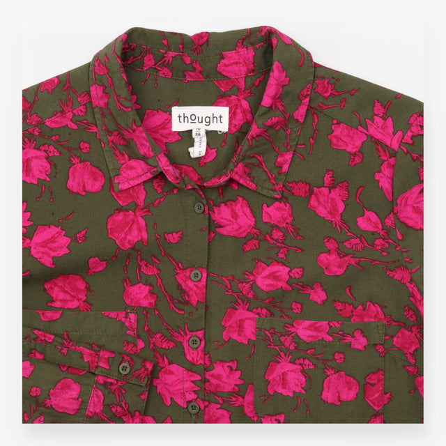 Shirt Long Sleeve Floral Green Pink