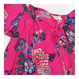 Blouse Pink Floral Print Tie Front Short Sleeve