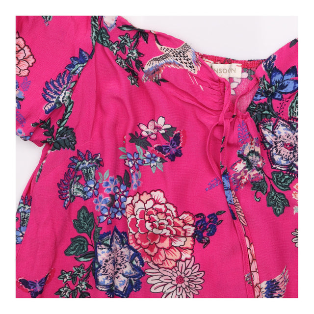 Blouse Pink Floral Print Tie Front Short Sleeve