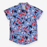 Shirt Blue With Sharks, Palm Trees and Surf Boards