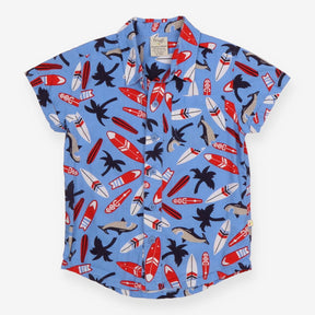 Shirt Blue With Sharks, Palm Trees and Surf Boards