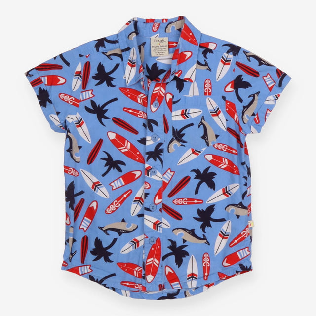 Shirt Blue With Sharks, Palm Trees and Surf Boards