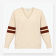 Oversized Jumper in Cream with V-Neck and Striped 