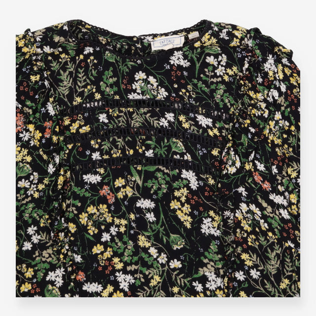 Blouse black with yellow florals