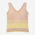 Knit Vest Tank Top Beige Yellow Stripe V-Neck Cott