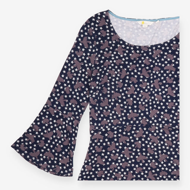 Dress Navy Blue Star Bird Print Long Sleeve Scoop 