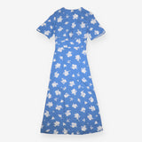 Maxi Dress Blue Ivory Floral Wrap Tie Waist Split