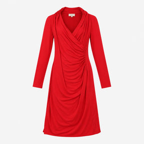 Bright Red Ruched Side Wrap Front Long Sleeve Jers