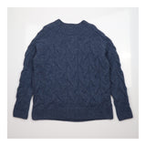 Jumper Blue Cable Knit Pure New Wool Crew Neck