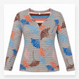 Multicolour Striped Leaf Print Long Sleeve Top