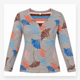 Multicolour Striped Leaf Print Long Sleeve Top