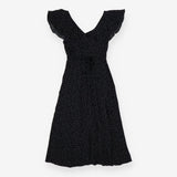 Black Polka Dot Midi Dress | Frill Sleeve Dress