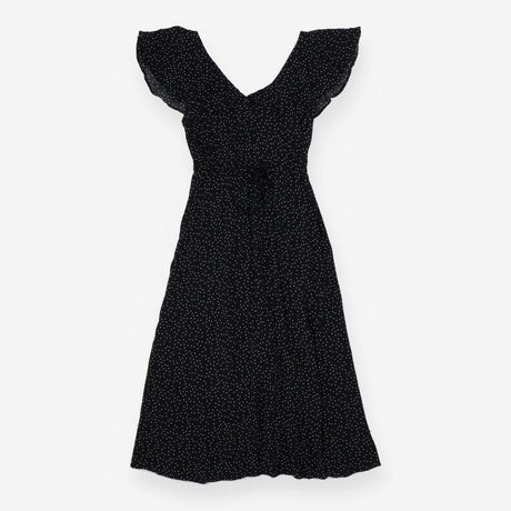 Black Polka Dot Midi Dress | Frill Sleeve Dress
