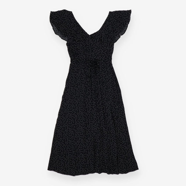 Black Polka Dot Midi Dress | Frill Sleeve Dress