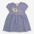 Dress SS blue stripe elephants applique