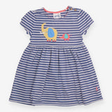 Dress SS blue stripe elephants applique