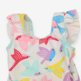 Swimsuit White with Frill shoulders and Birds