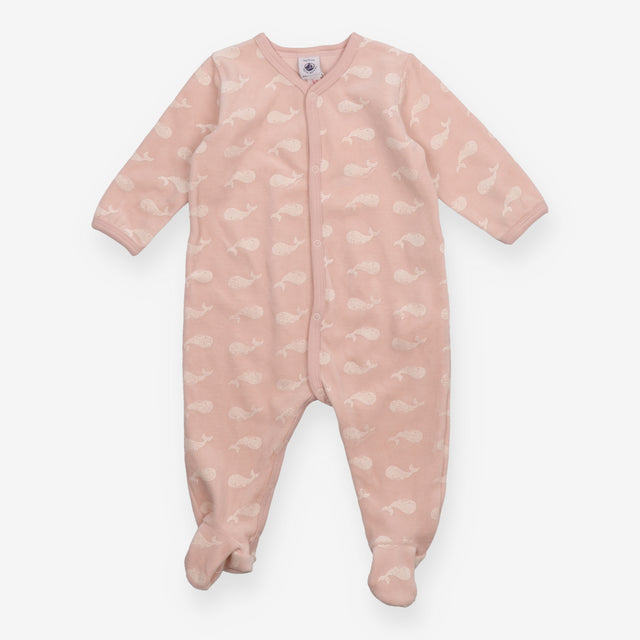 Sleepsuit Velour Pink Whale Appliques